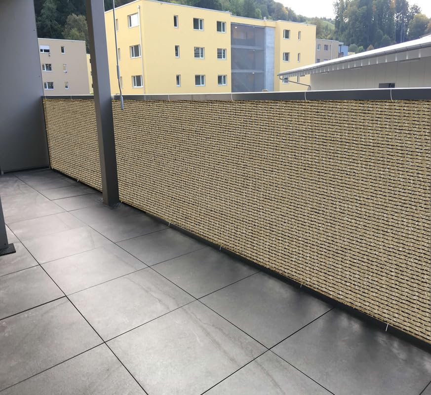 Image of HDPE Fabric Self Fold Baby Kids Safety Net Protector for Balcony & Staircase Railing Guard,Balcony Stairway Net Baby Safety Products for Indoor&Outdoor(BeigeBlack Color, 2X5 MTR)