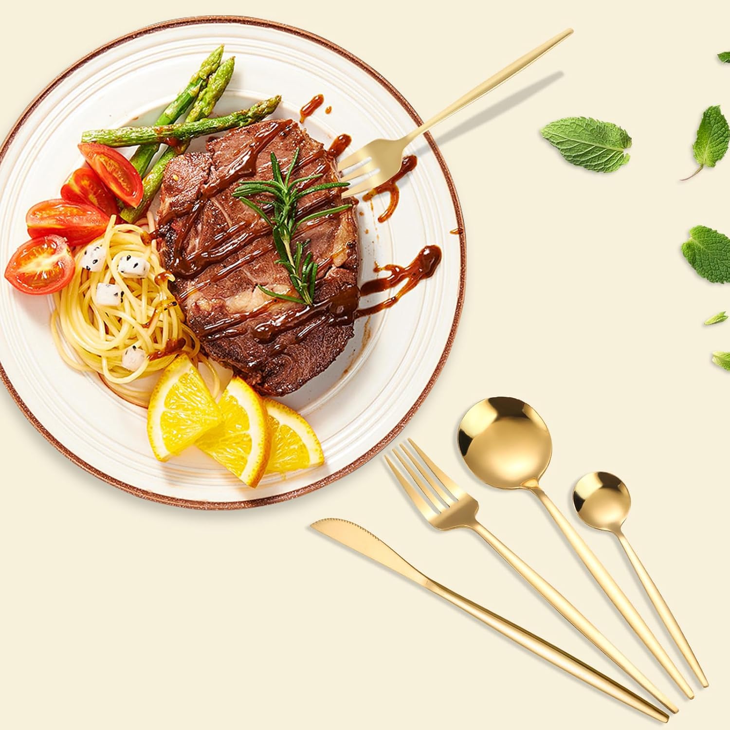 90-Piece Gold Silverware Set - Stainless Steel Gold Flatware Cutlery Set Gold Serving Utensils Set Includes Spoons, Forks, Knives, Teaspoons, Salad Forks 18 Each