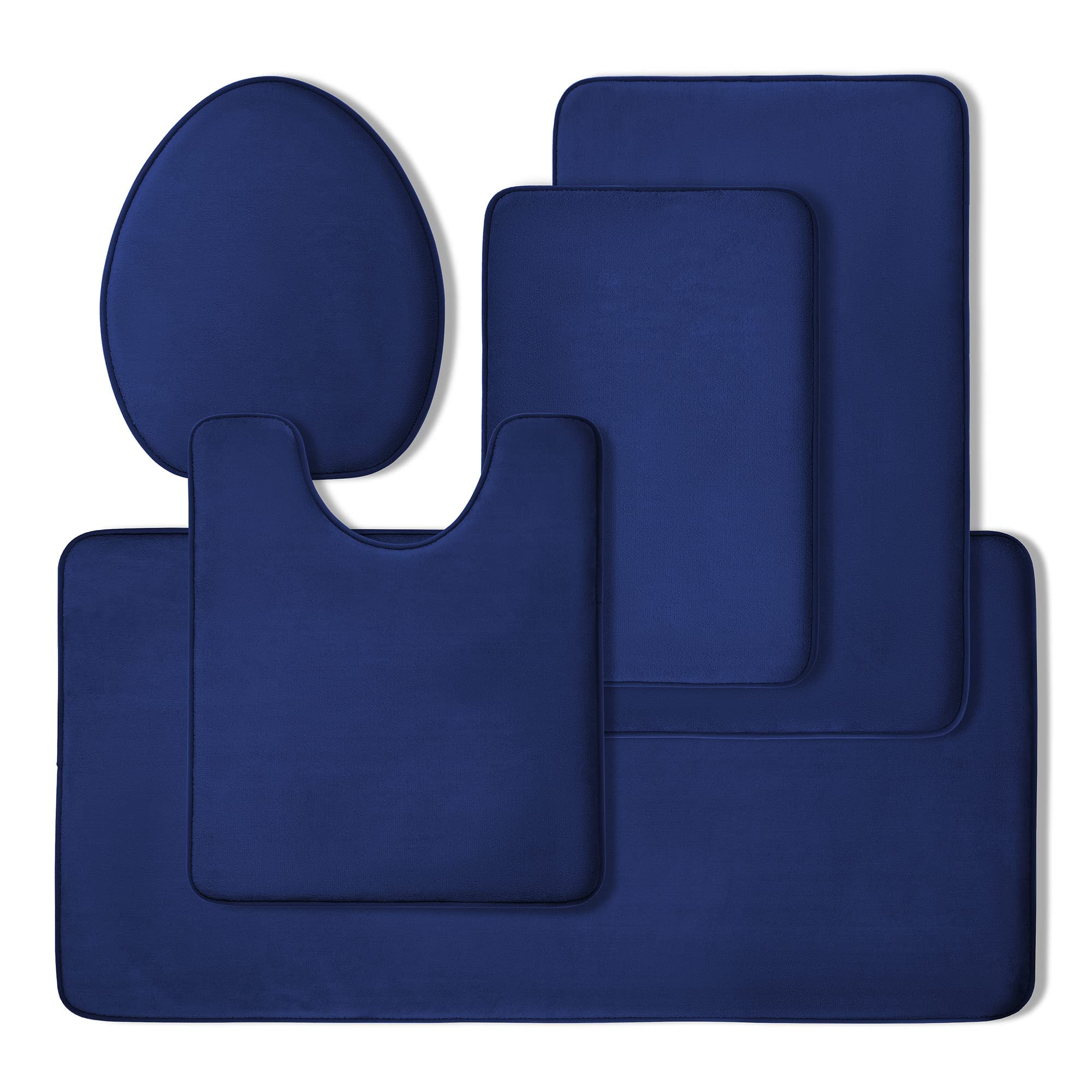 YIHOUSE Bathroom Rug Sets 5 Piece, Extra Thick Memory Foam Bath Mat, Non Slip Super Absorbent Soft Bathroom Mats, Machine Washable Bathroom Floor Mats Sets for Sink,Tub, Shower and Toilet,Dark Blue