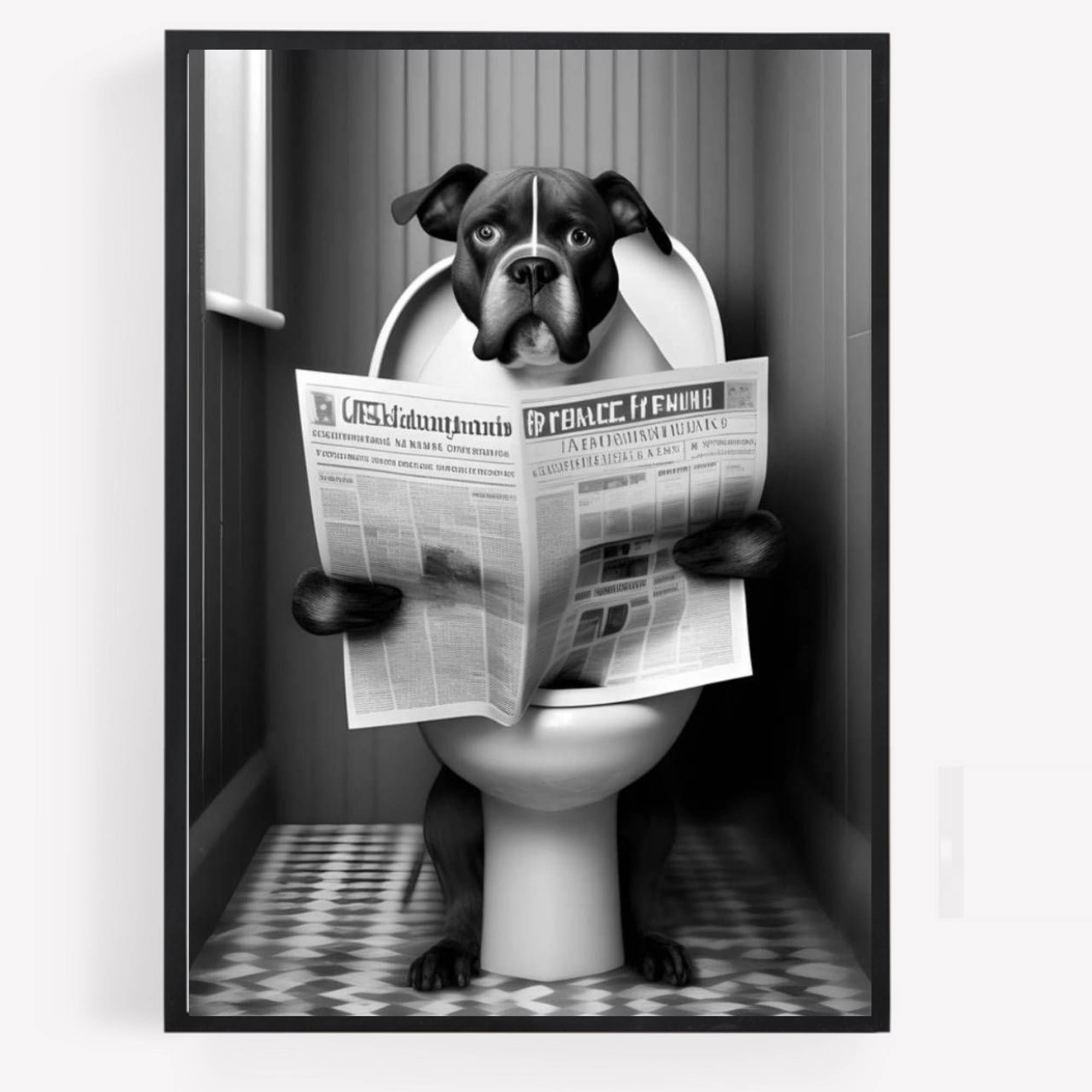gfc Funny Bathroom Toilet animal Print Picture Poster staffordshire bull terrier dog on a toilet reading newspaper A4 UNFRAMED wall art Home decor Decorating
