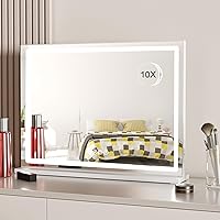 Vista 8 de Espejo de tocador de maquillaje con luces, 10 x grandes con 22 bombillas LED regulables, 3 modos de color, control táctil para dormitorio, mesa