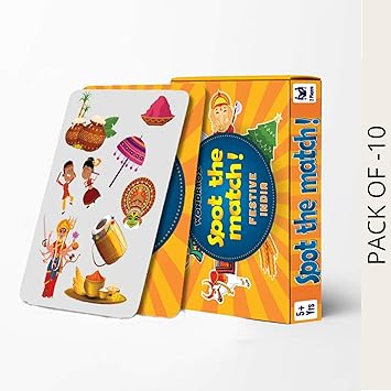 WONDRBOX Return Gifts for Kids Birthday Party Pack of 10 | Kids Card Game, Spot The Match - Festivals of India