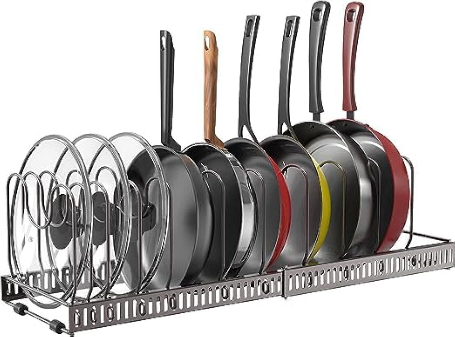 Luksyol Ultimate Adjustable Pan Holder: Your Space-Saving Pan Rack and Cabinet Organizer (Linear 10 dividers)