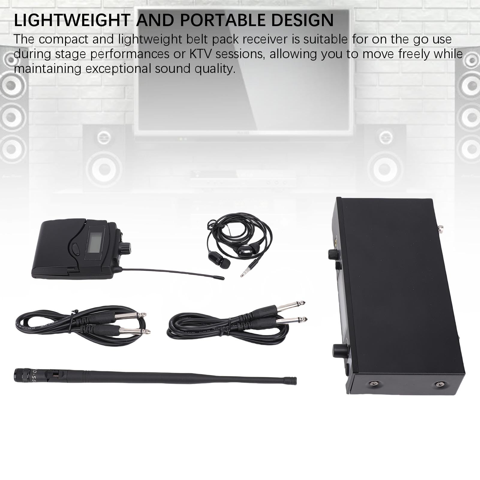 Bewinner Inalámbrico de Monitoreo Intrauditivo, UHF 550-590 MHz con Receptor Transmisor de Petaca, Pantalla LCD, Audio de 24 Bits/192 KHz, Alcance de 50 M para Bandas de Estudio en KTV (Enchufe de