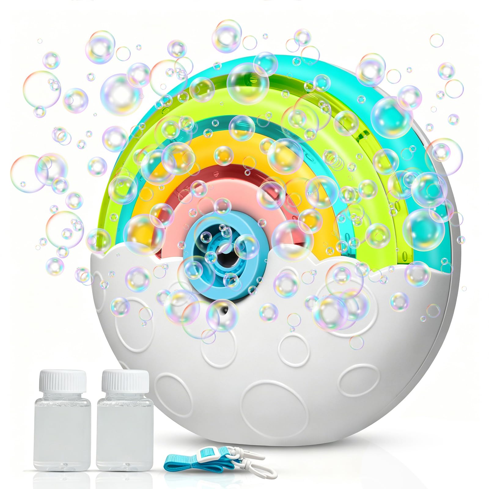 Machine à Bulles pour Enfants, Machine Bulles Arc-en-Ciel Automatique 2000+ Bulle par Minute avec Lumières Colorée/Solution, Portable Bubble Machine pour Fêtes Mariage en Plein Air été, Blanc