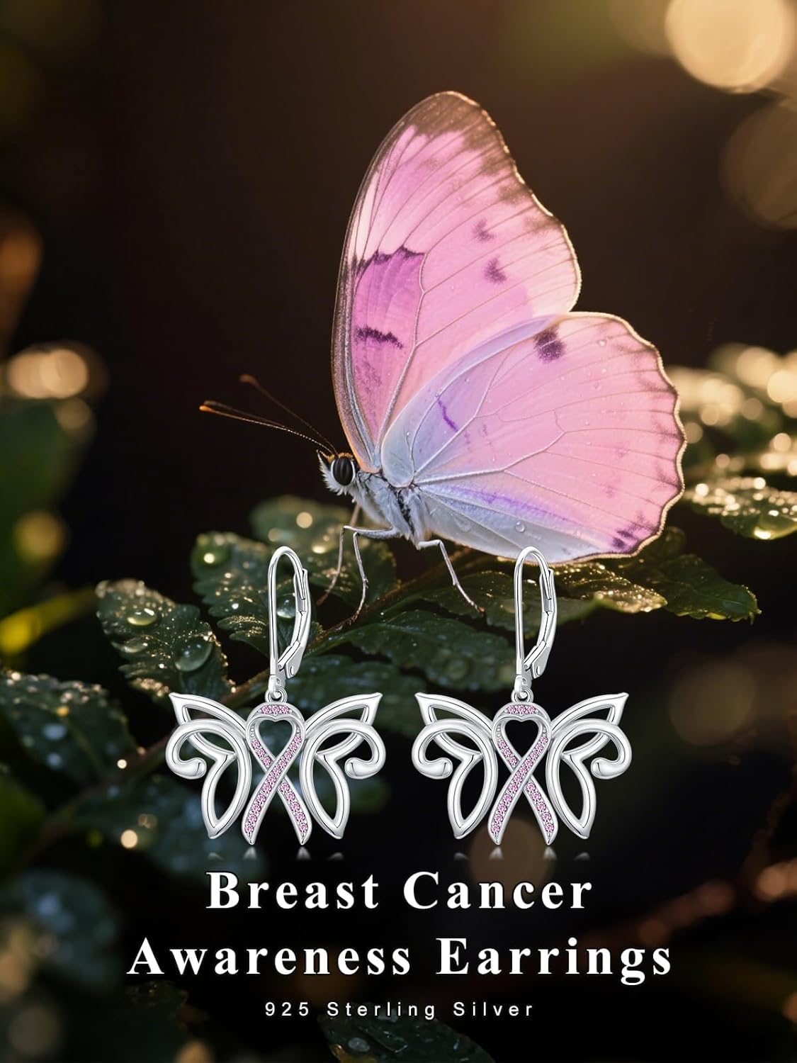 Cross/Butterfly/Dragonfly/Angel Wing Breast Cancer Awareness Earrings for Women 925 Sterling Silver Pink Ribbons Earrings Breast Cancer Survivor Gifts for Woman