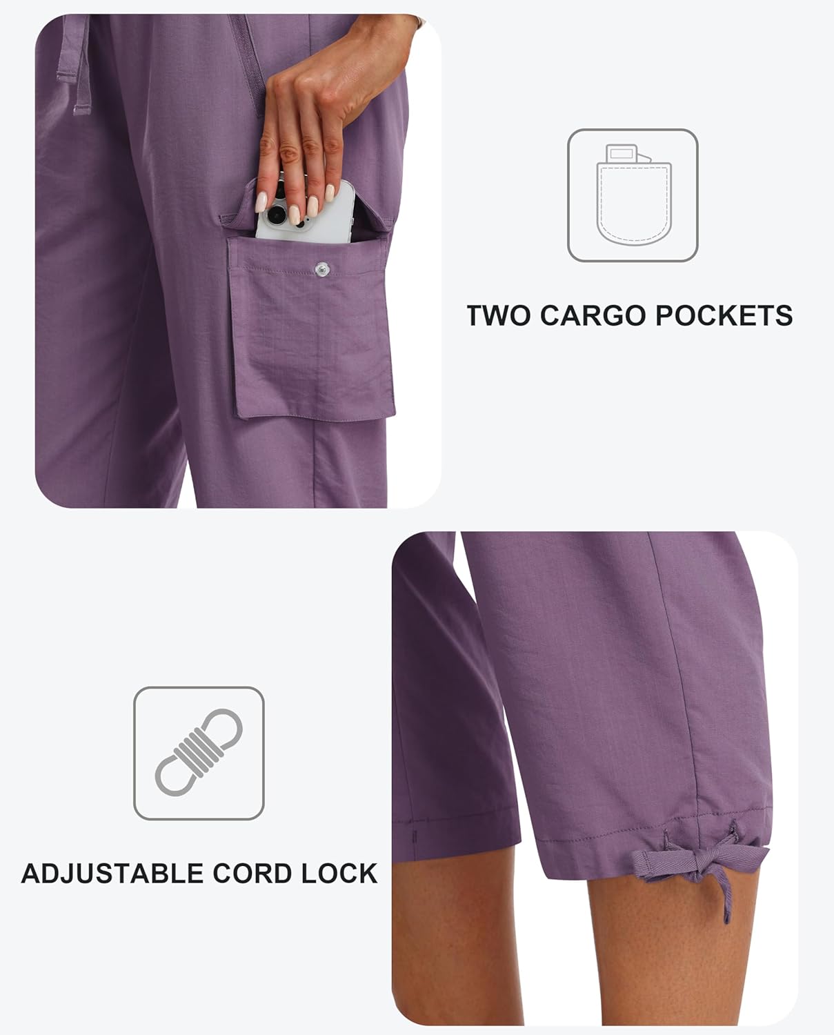 MoFiz Women's Cargo Capris Pants Loose Fit Casual Hiking Pants Lightweight Quick Dry Travel Summer Pants for Women - Image 4