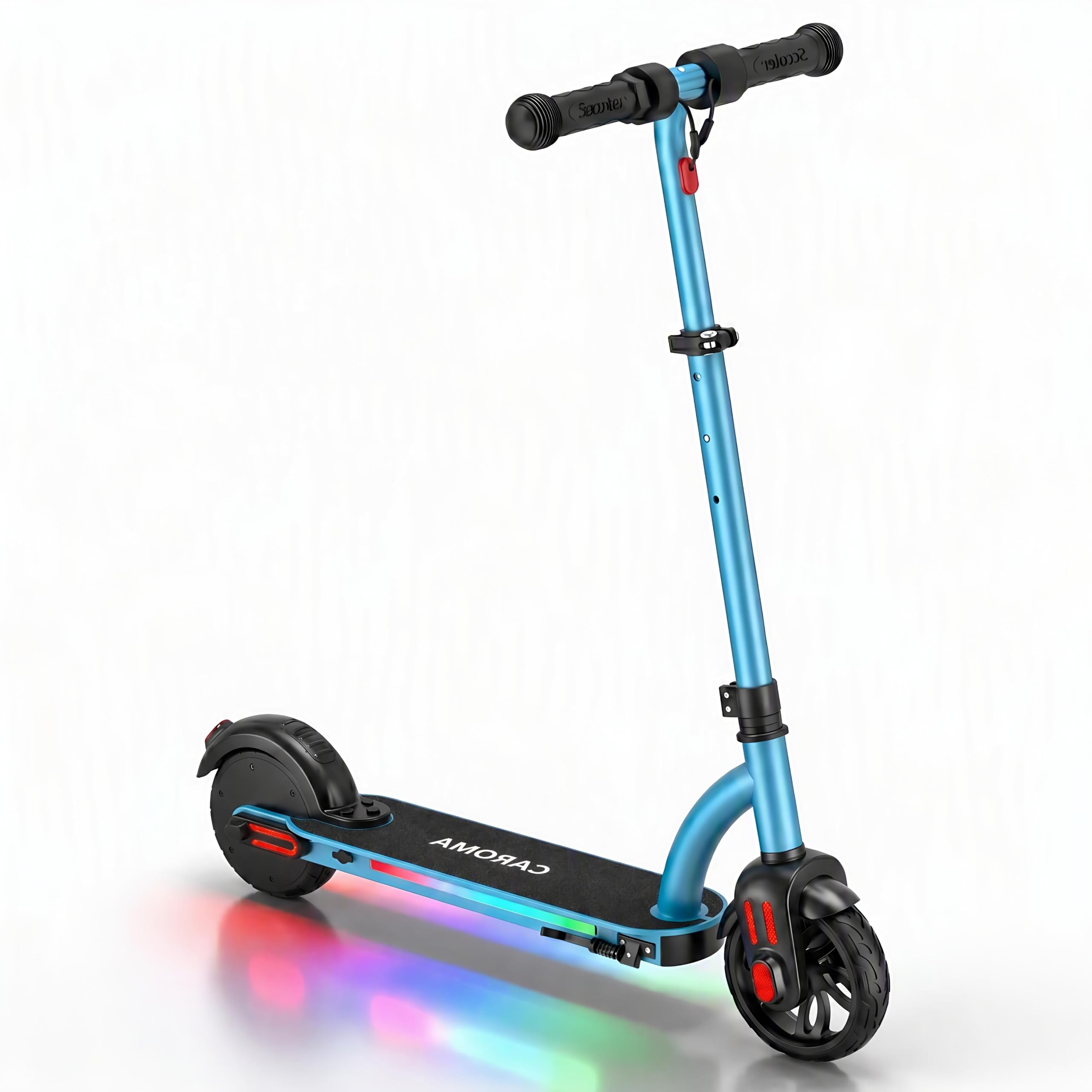 Caroma Kinder E Scooter 6-14 Jahre, 150W, 16 km/h, klappbar, verstellbar | 3 Geschwindigkeiten, LED-Display, bunte Lichter, bis zu 80 Min. Fahrzeit, Kinder Elektroroller für Freizeit  Outdoor