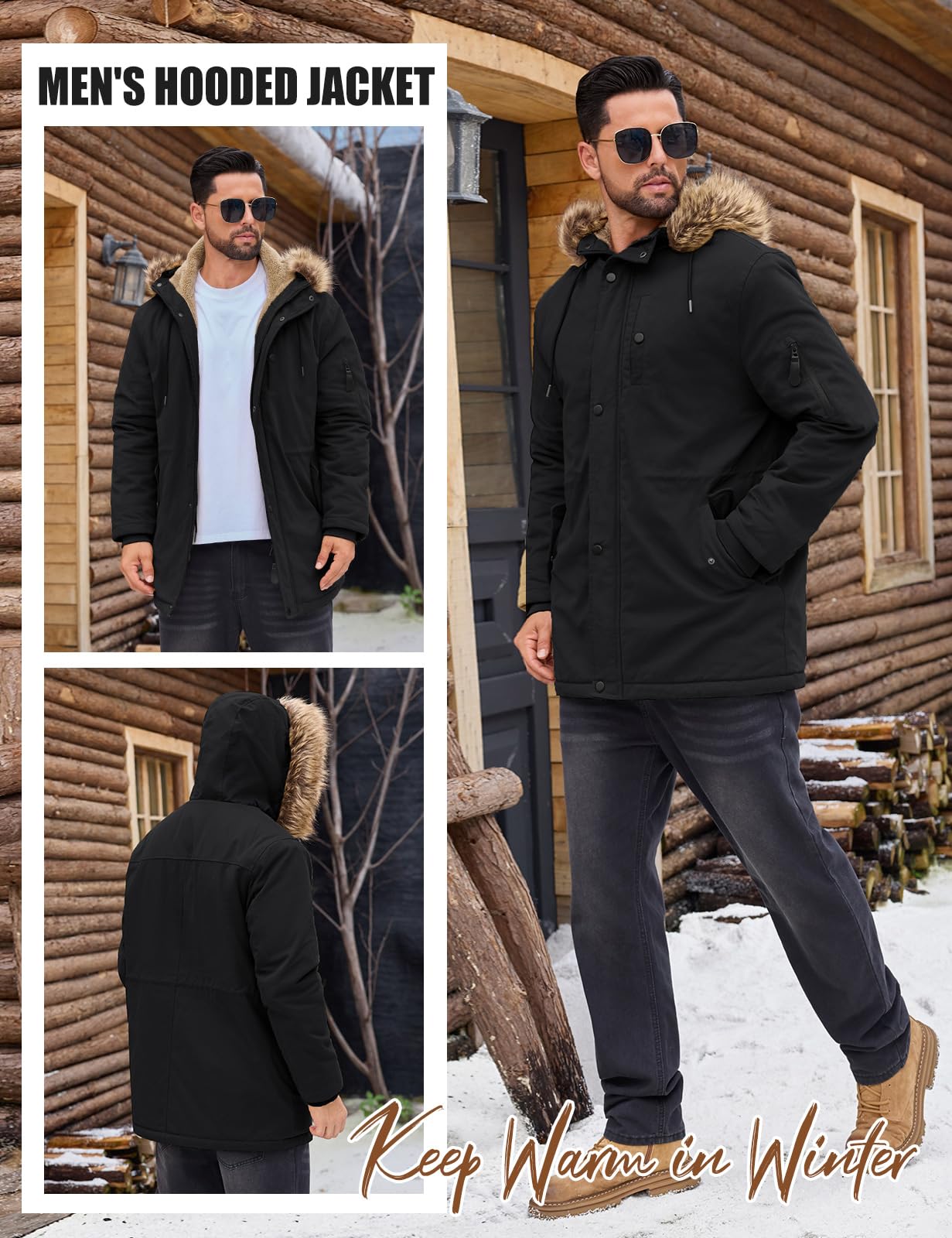 Xnova Abrigo Largo Hombre Invierno Chaqueta Parka con Forro Polar Cálido Cazadora de Algodón con Capucha y Cremallera Chaquetones Termicas con Cuello de Piel Desmontable