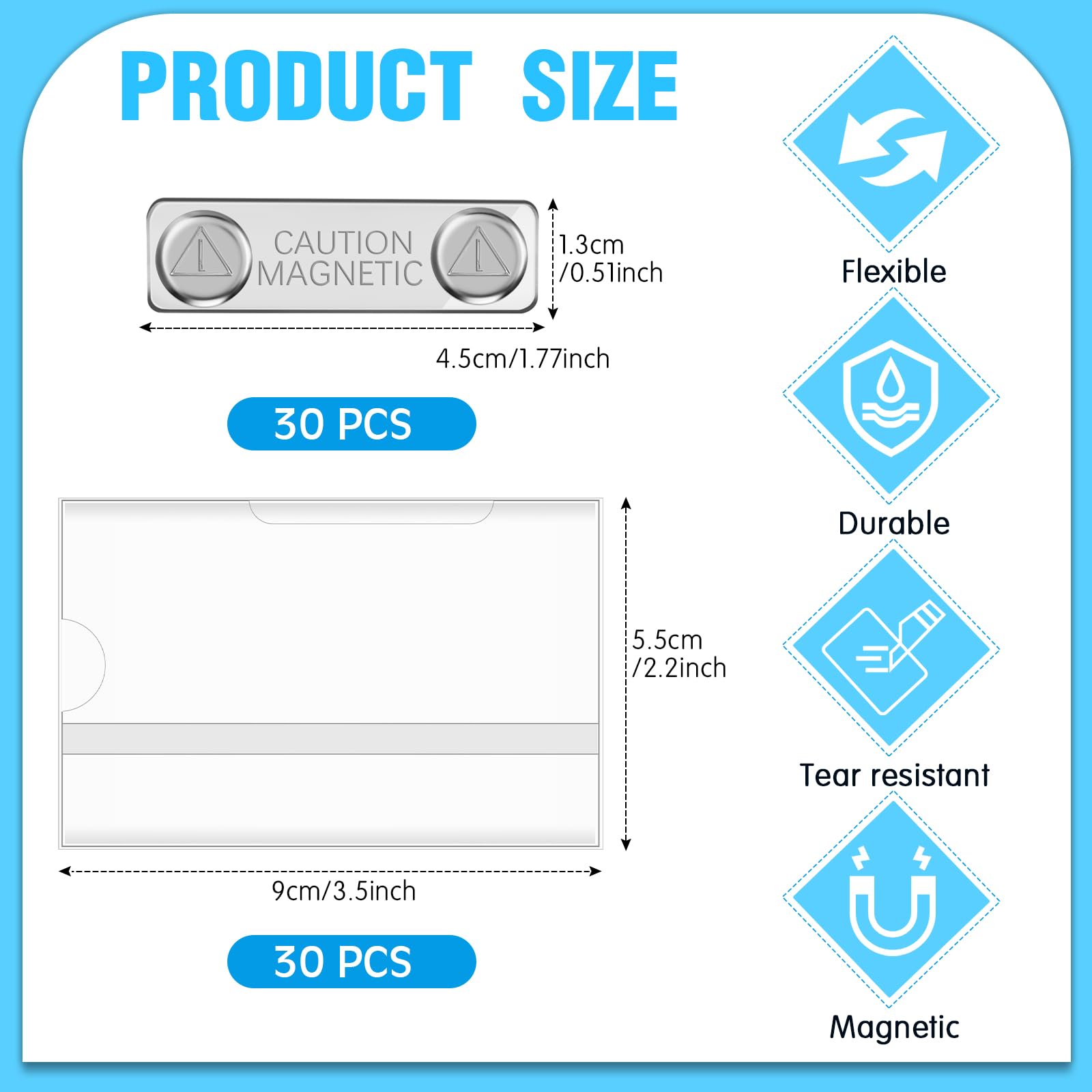 Faccito 30 Stück Magnetische Namensschilder 90 x 55 mm ID PVC Magnet Namensschild Name Plate für Kleidung Ausweishalter Arbeit Büro Konferenz Abzeichen Schule Unternehmen