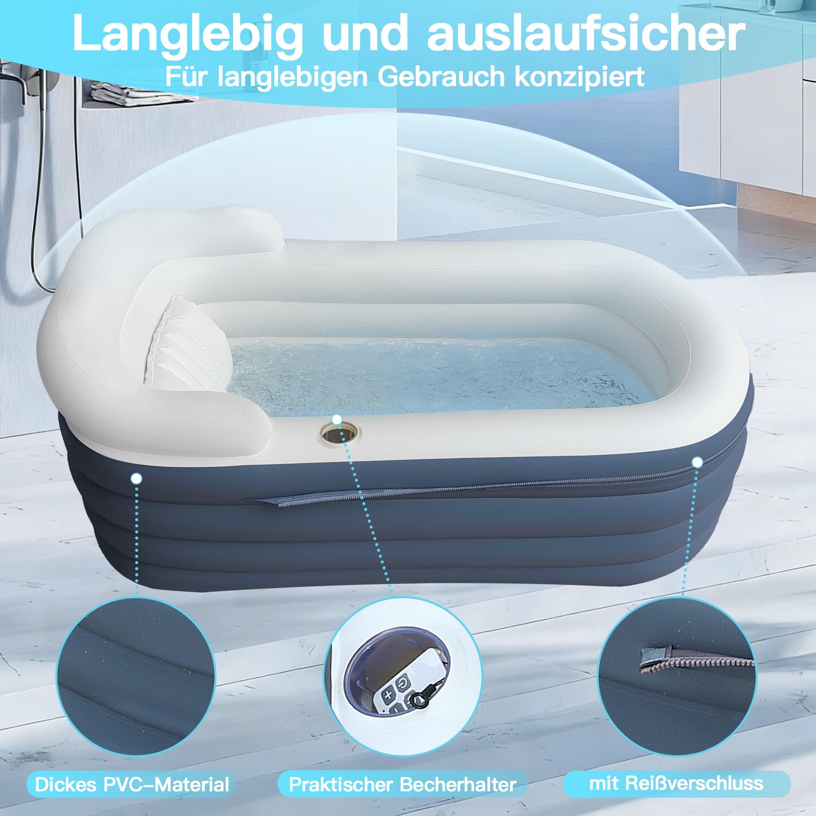 Vasca da bagno gonfiabile per adulti con materassino a bolle d'aria, vasca idromassaggio portatile con romantiche luci LED, dotata di cuscino, schienale e braccioli (pompa inclusa)