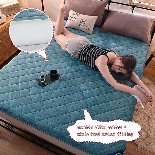 Miniatura 4 de KKCD Colchón de futón japonés de felpa con leche colchón plegable para dormir tapete de tatami japonés suave y portátil acolchado azul 35 x 74