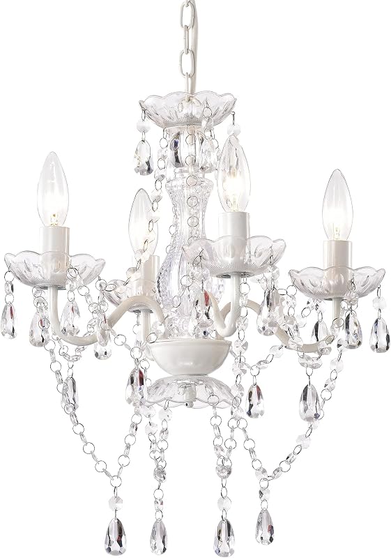 Lámpara de araña blanca, mini lámpara de araña de cristal, lámpara de acrílico pequeña con cable, 4 luces, lámparas colgantes modernas para dormitorio
