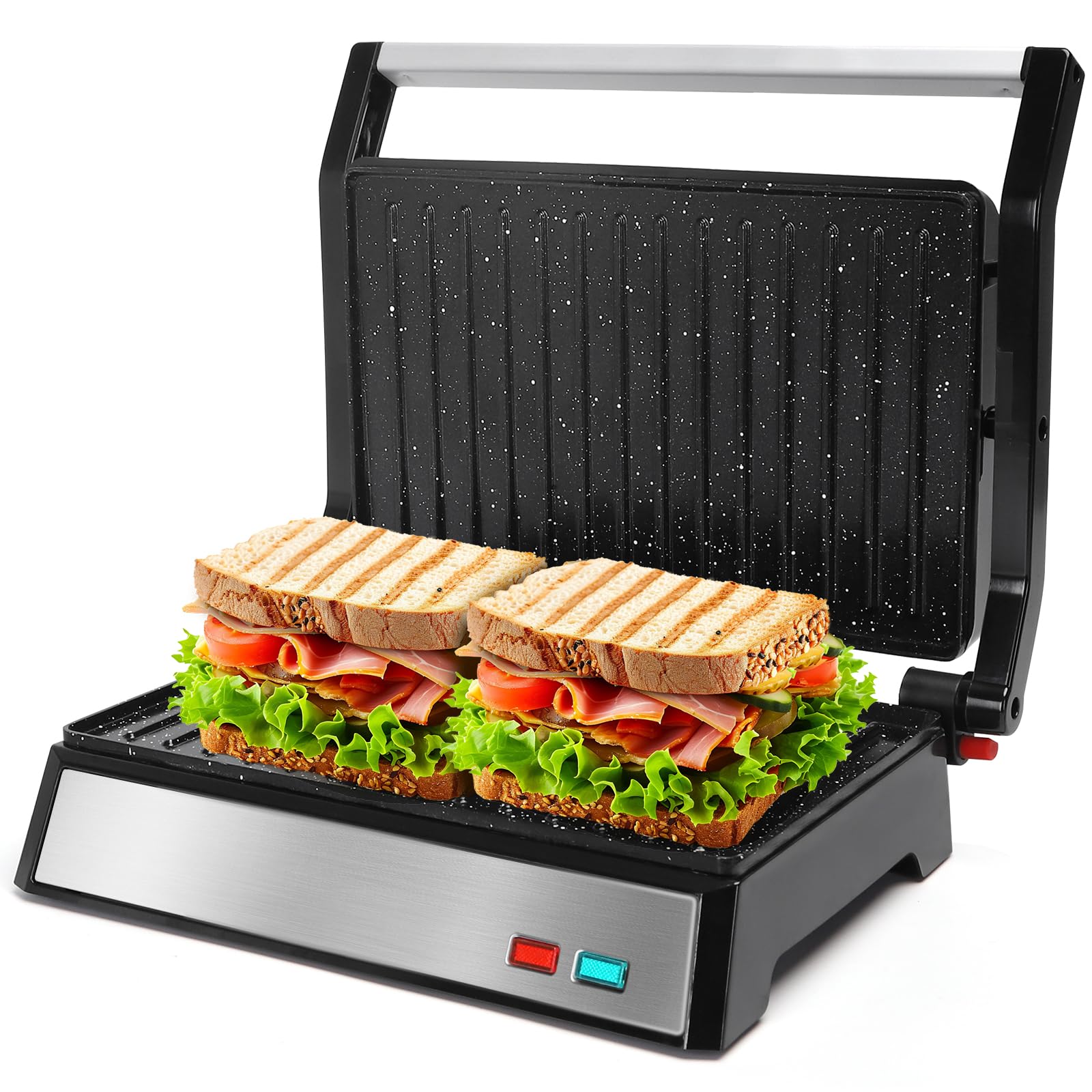 Aigostar Hett Pro Kontaktgrill 1500W Panini Grill Sandwichmaker Antihaftbeschichtung 180º Öffnung