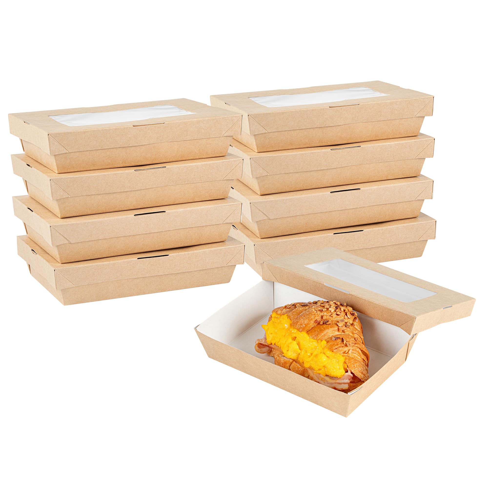 Photo 1 of Restaurantware Cafe Vision 28 Ounce To Go Boxes 200 Clear Window Take Out Boxes - Grease-Resistant Secure Lid Kraft Paper Disposable Lunch Boxes Sustainable 7.5 x 5.1 x 1.6 Inch