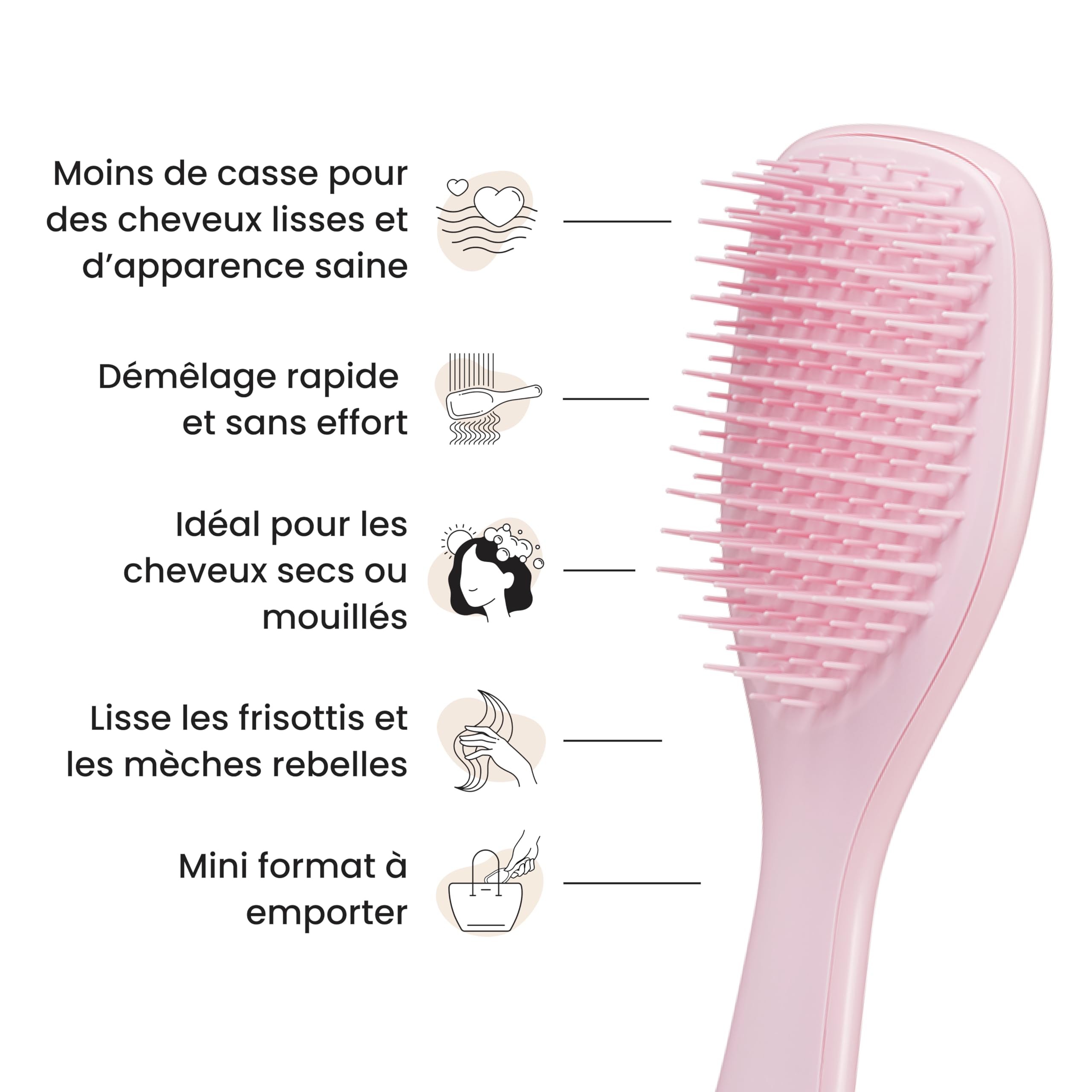 Tangle Teezer Mini Ultimate Detangler, pour Cheveux Secs et Mouillés, Brosse à Cheveux Démêlante pour Tous Types de Cheveux, Brosse Idéale pour les Enfants et pour Voyager, Rose Millennial