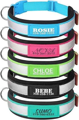 Collar de perro personalizado, collar de identificación personalizado con nombre de mascota y número de teléfono, collar de nailon reflectante
