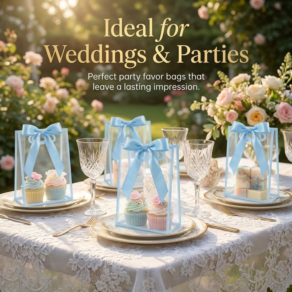 STANETCO 18 Pcs Reusable Clear Plastic Gift Bags with Handles Ribbons 7.09x10.24x3.15 Inch PP Favor Bags for Valentine's Day Wedding Bridal Shower Birthday Graduation Shopping Busines (Sky Blue) image 4