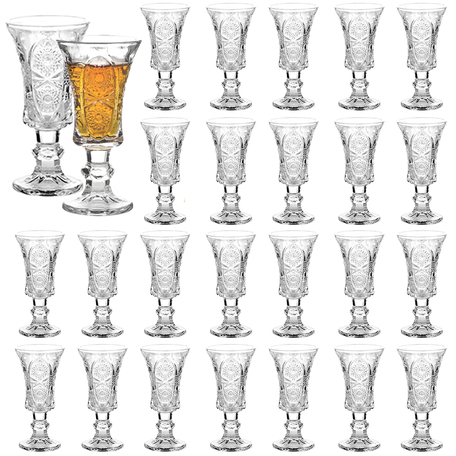Lot de 24 verres à shot ronds de 37 ml, verre sans plomb, transparent avec base lourde