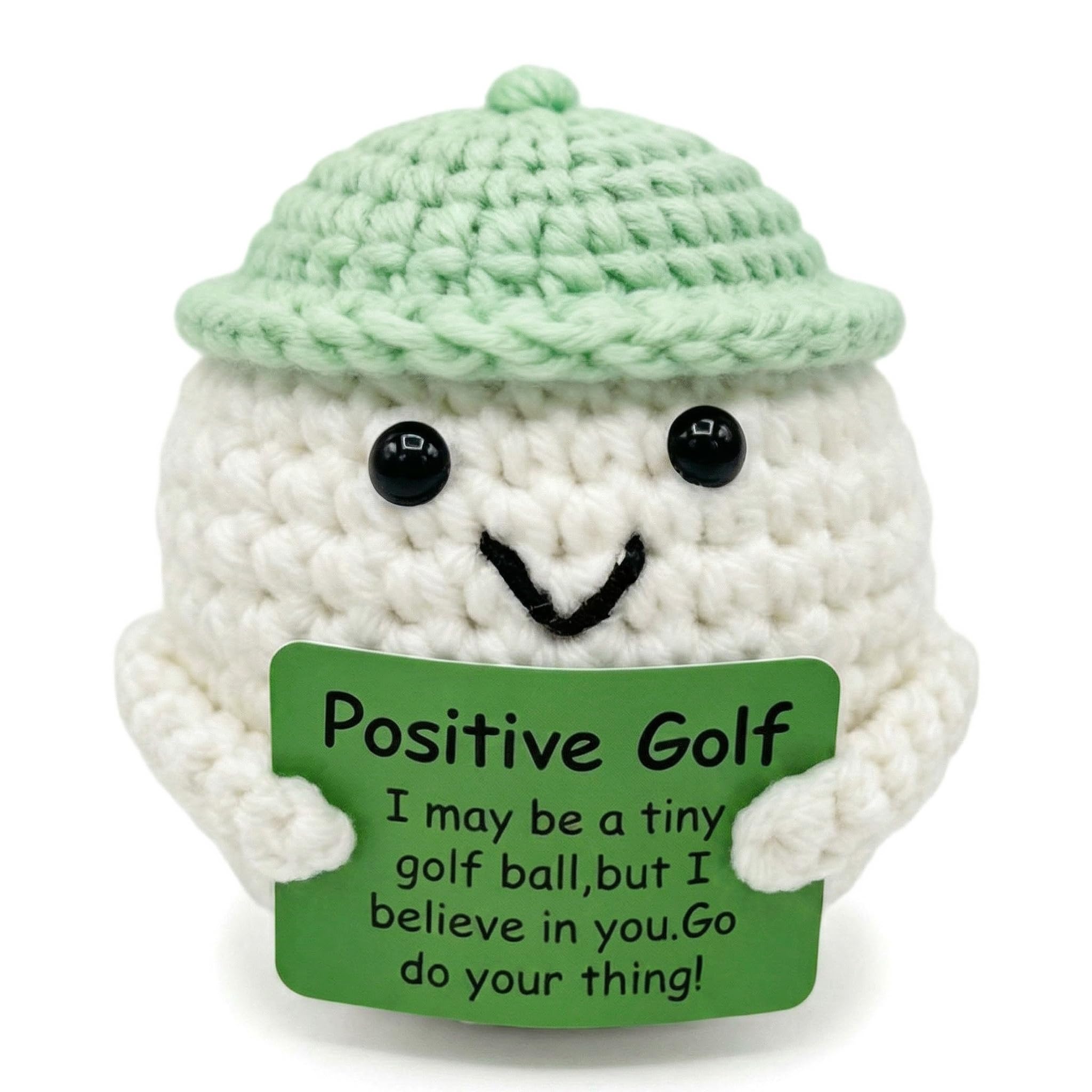 Funny Positive Golf Gifts for Men, Hand-Crocheted Wool Knitted Golf Doll with Inspirational Cards, Cute Golf Ball Doll Emotional Support Gift for Golf Lovers, Christmas,Birthday,Graduation(green)