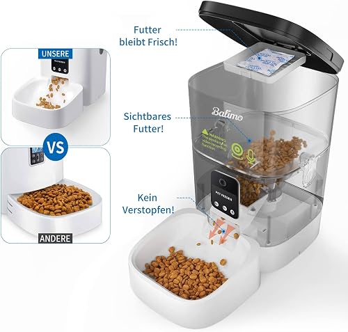 Balimo Distributeur Croquettes Chat Automatique avec 1080P Caméra 2.4G WiFi Distributeur Croquettes Chat et Chien avec APP Vidéo Audio Vision 4L Enregistrement Vocal 10s Gamelle Automatique - 4