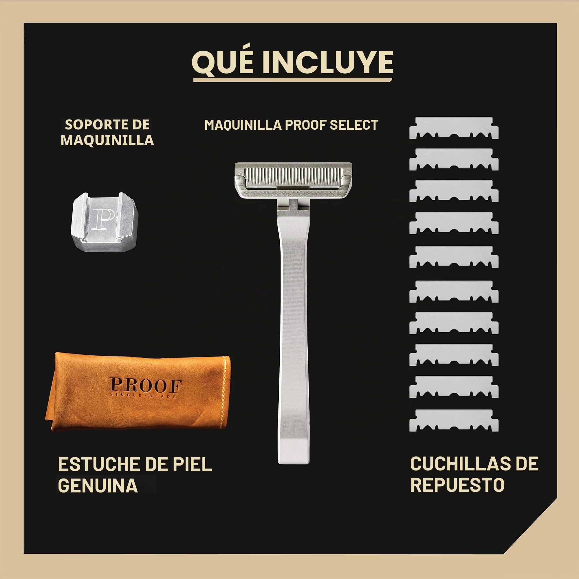 PROOF Select - Maquinilla de afeitar giratoria, fabricada en USA, aluminio CNC, fácil reemplazo, incluye funda de viaje