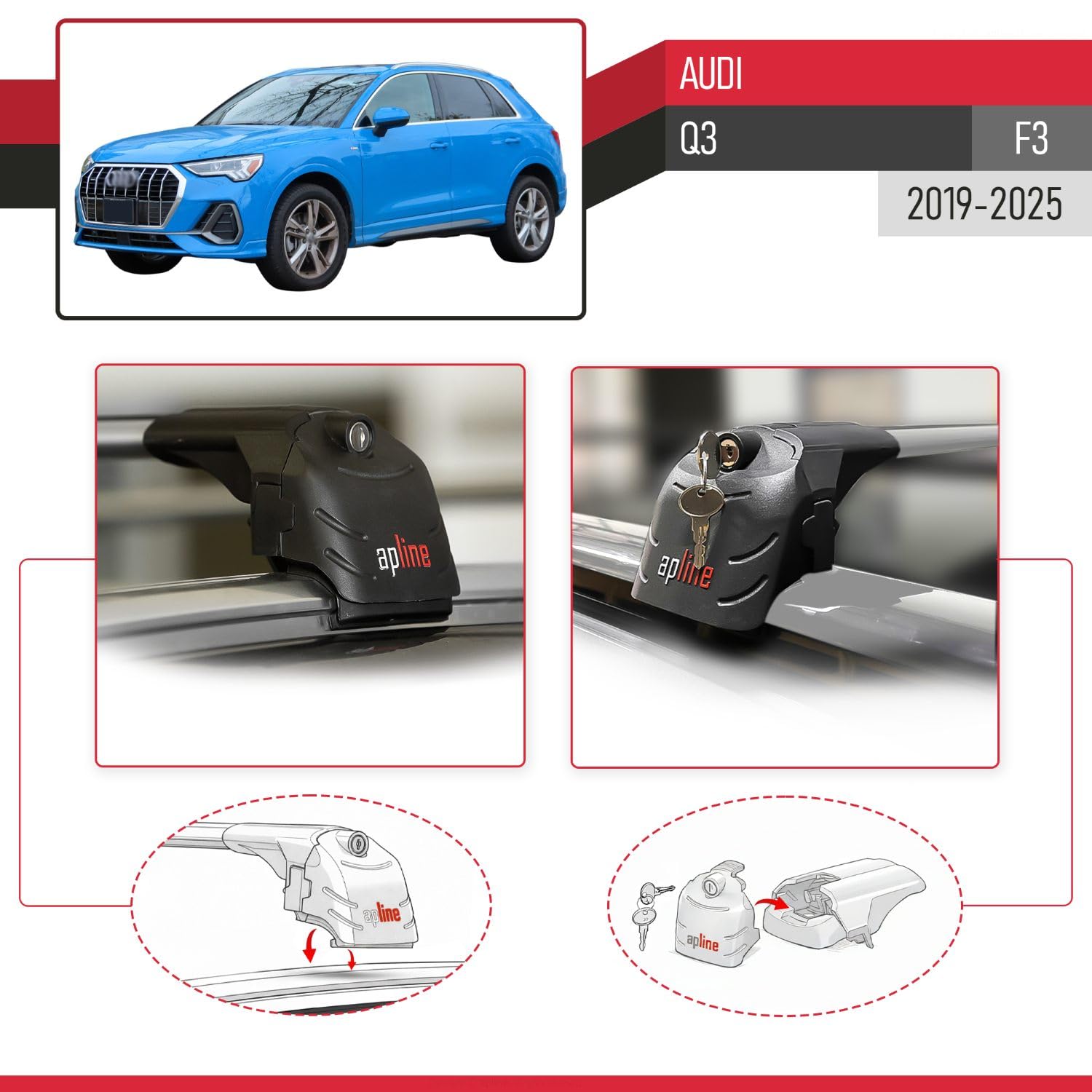 Compatible avec Audi Q3 (F3) 2019-2025 ACE-2 Modèle Barres de Toit Railing Porte-Bagages de Voiture Aluminium Gris 2 Barres
