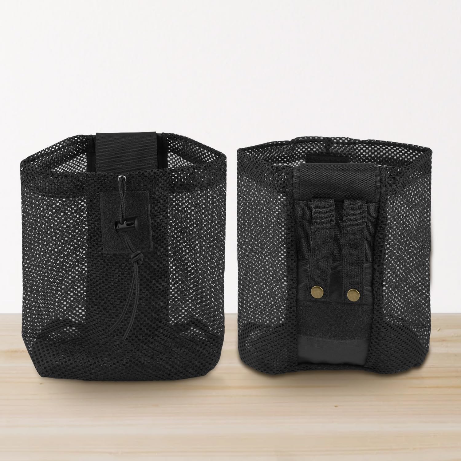 Molle Dump Pouch - Collapsible Mesh Drawstring Multifunctional Tool Bag for Belt Vest, Backpack - Outdoor Activities (Black) - Image 3