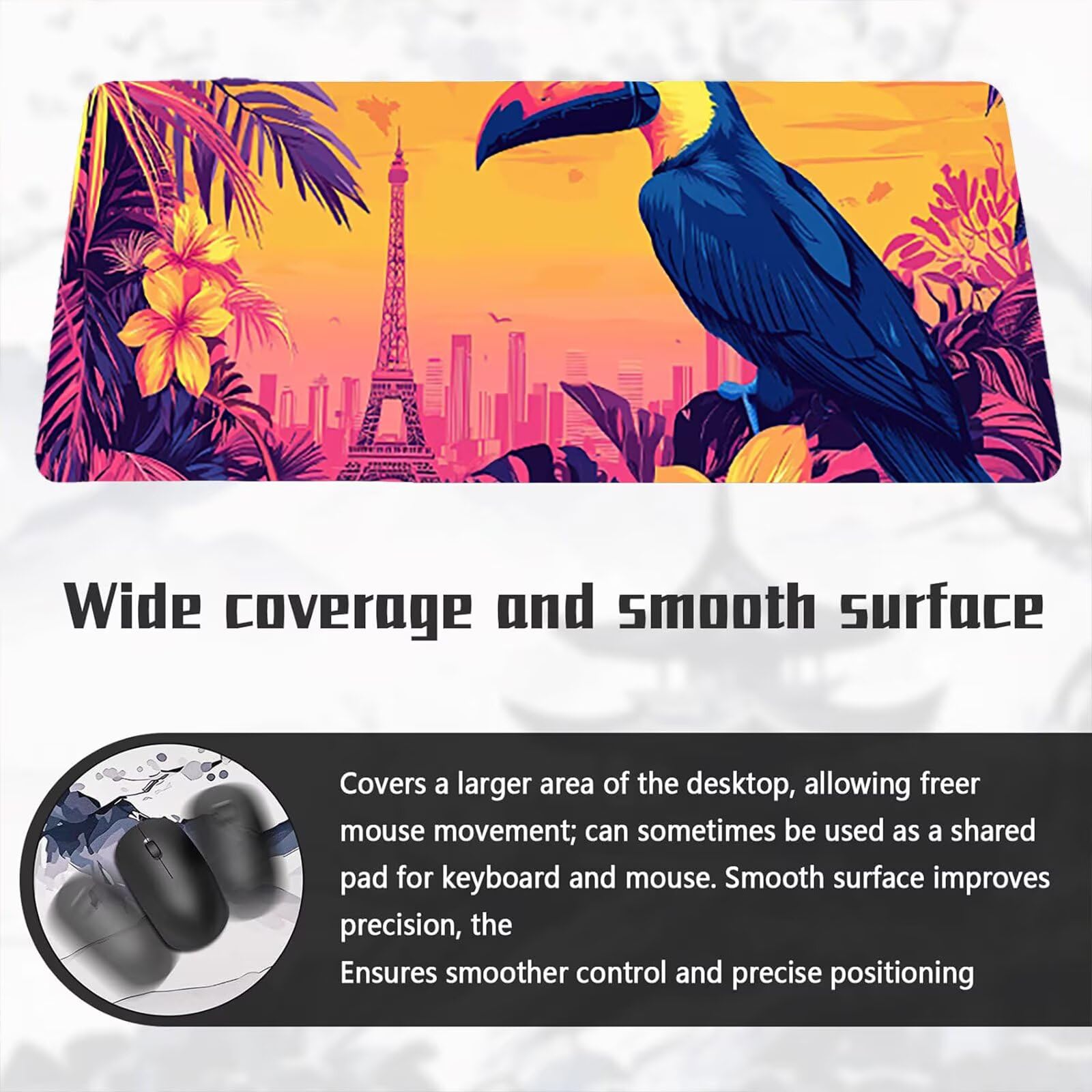 Tappetino Mouse XXL, 60x120cmx3mm, Tappetino per Mouses Gaming, Base in Gomma Antiscivolo, Desk Mat, Migliora Precisione e Velocità, Accessori per Ufficio, Bocca Gigante Uccello Paesaggio D6YY-601