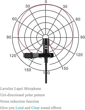 Lavalier Microphone Lapel Microphone Compatible with Wireless Transmitter - Unidirectional Condenser Mic - 3.5mm Screw Lock Plug