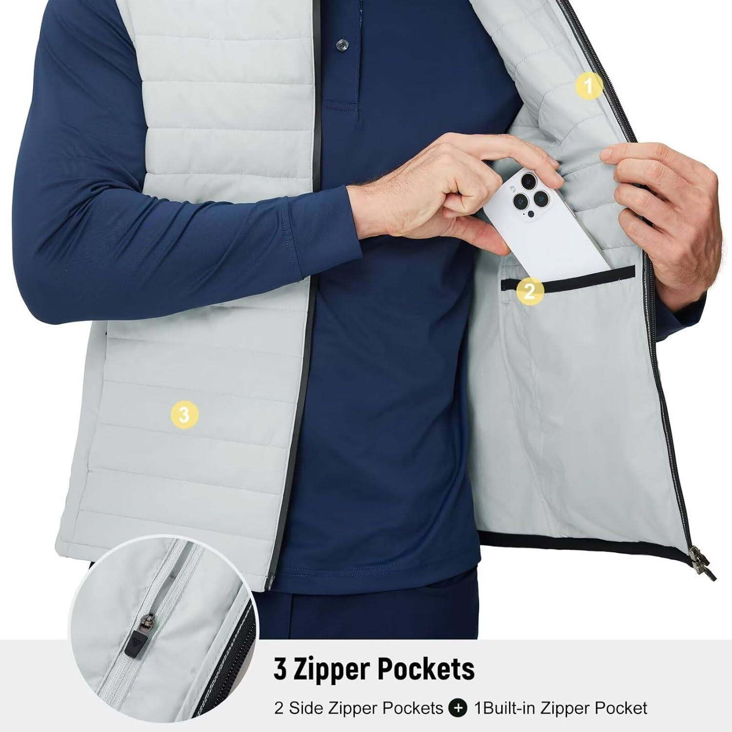 M MAELREG Mens Lightweight Puffer Vest Water-Resistant Winter Outerwear Full Zip Sleeveless Jacket for Outdoor Golf - Image 4