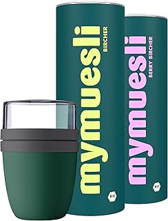 mymuesli Bircher-Mix BIO Müsli mit Bircher Klassik (650g) und Berry Bircher (575g) + Mepal Müsli-Becher (500 ml Becher & 300 ml Deckel) Joghurt-Becher - To Go (2Go) – für Mikrowelle & Spülmaschine
