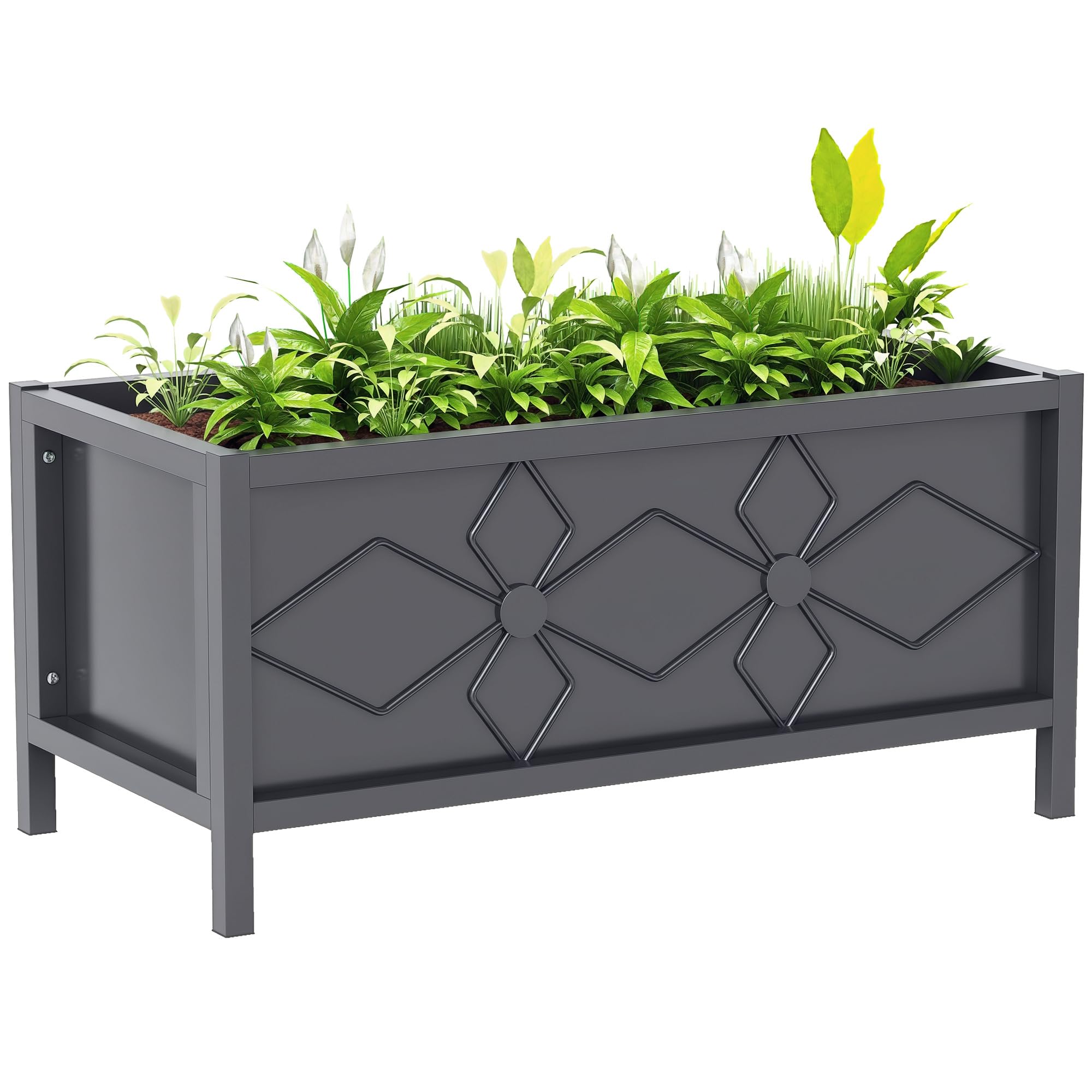 Outsunny Jardinière extérieure, jardinière surélevée galvanisée avec Bordure de sécurité, carré Potager de Jardin rectangulaire pour Fleurs, Herbes et légumes, 80 x 40 x 38 cm, Noir