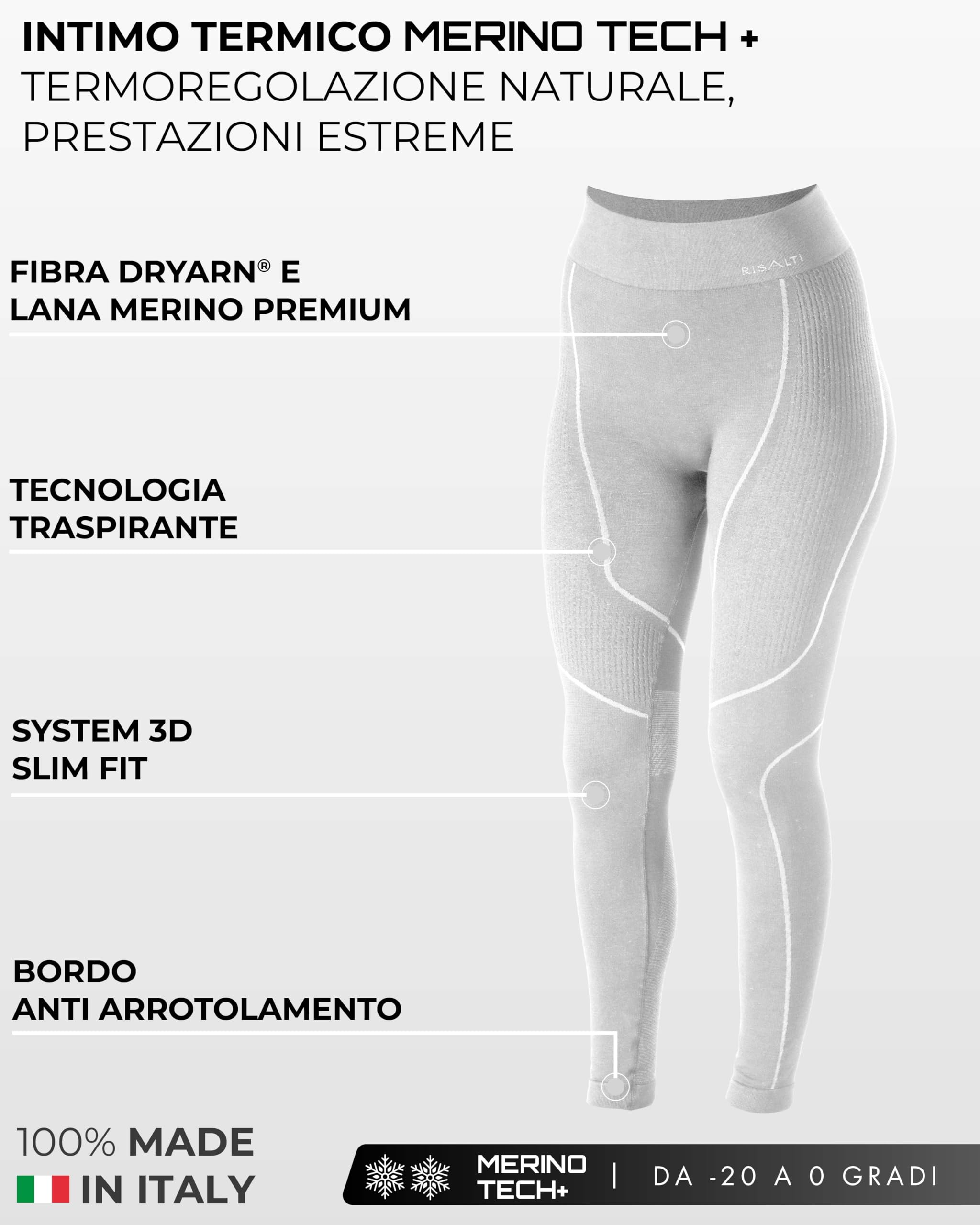 Risalti Calzamaglia Termica Donna Merino Tech - Leggings Termici Donna in Lana Merino, Intimo Invernale Senza Cuciture - Made in Italy
