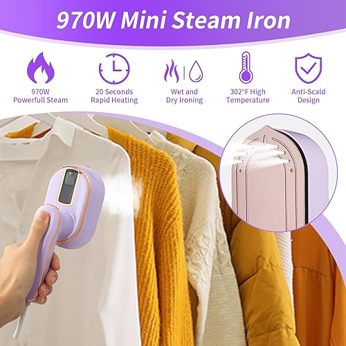 Miniatura 2 de Mini plancha de vapor, vaporizador de viaje para ropa, mini plancha portátil giratoria de 180, vaporizador de mano de 20 segundos, soporte de