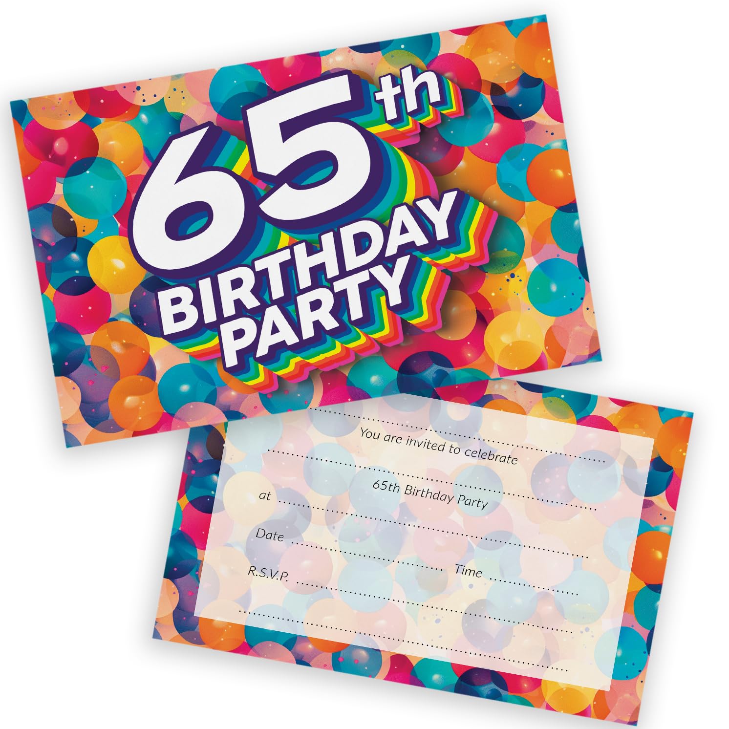 65th Birthday Party Invitations Men Women - Rainbow Balloons 20 Pack - Adults Birthday Invitations for Friends Family A6 Bday Party Invites Invitation Cards with Folding Envelopes