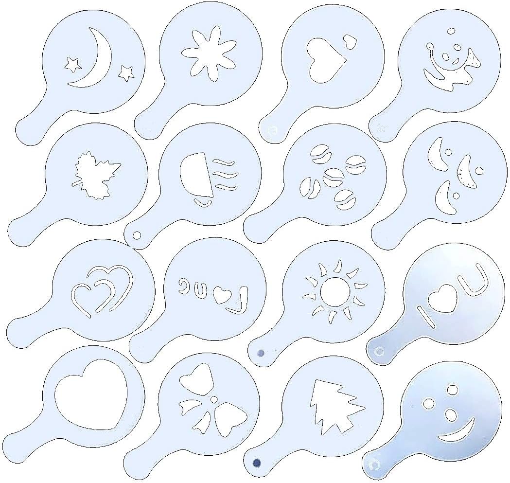 オーバーのアイテム取扱 R Planning ラテアート テンプレート ステンシル カップケーキ バリスタ カプチーノ 16枚セット コーヒー