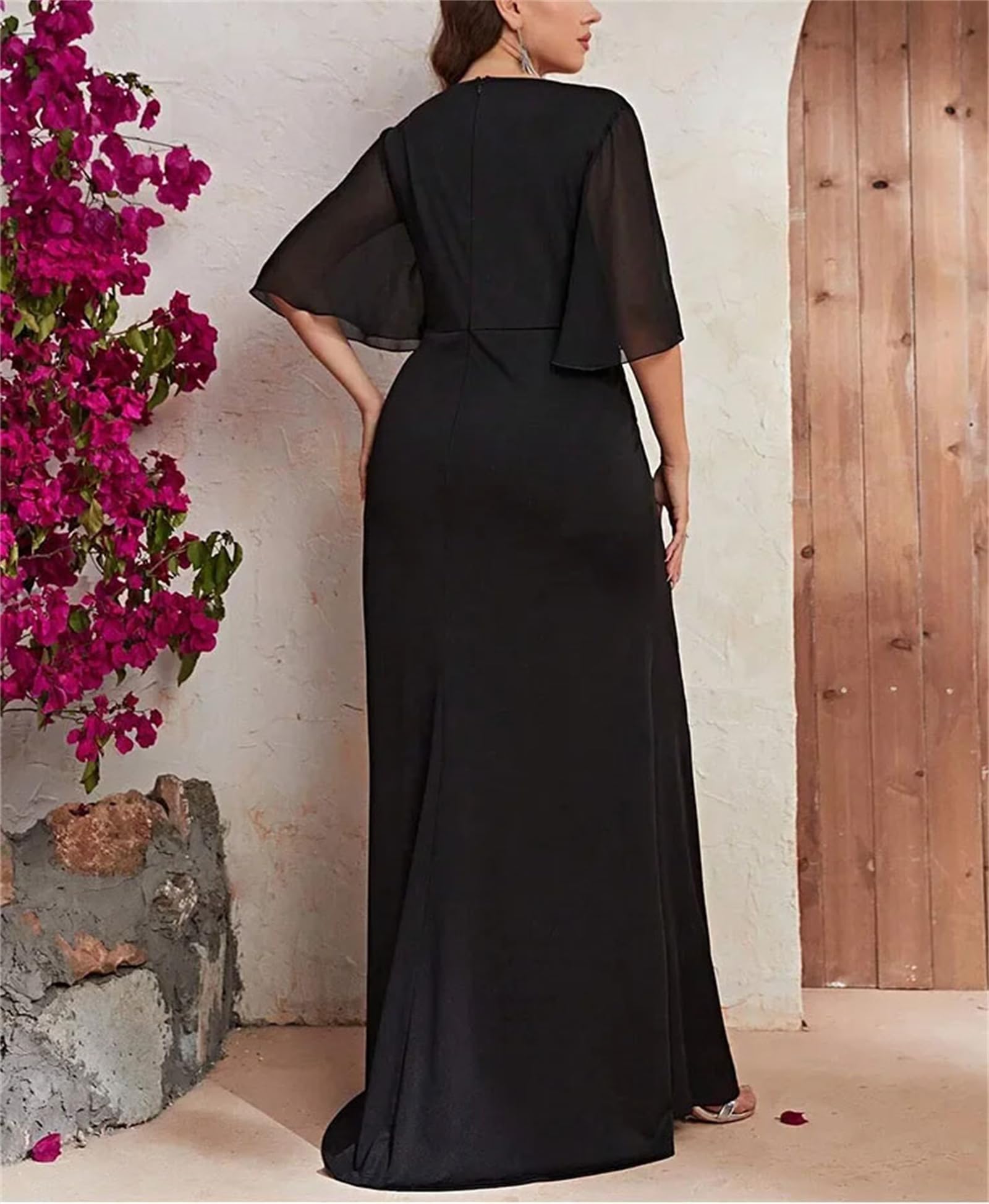 Damska sukienka wieczorowa w rozmiarze plus size, dekolt w serek, długość do ziemi, z krótkim rękawem, dla druhny, na studniówkę, wesele, przyjęcie koktajlowe, formalna sukienka
