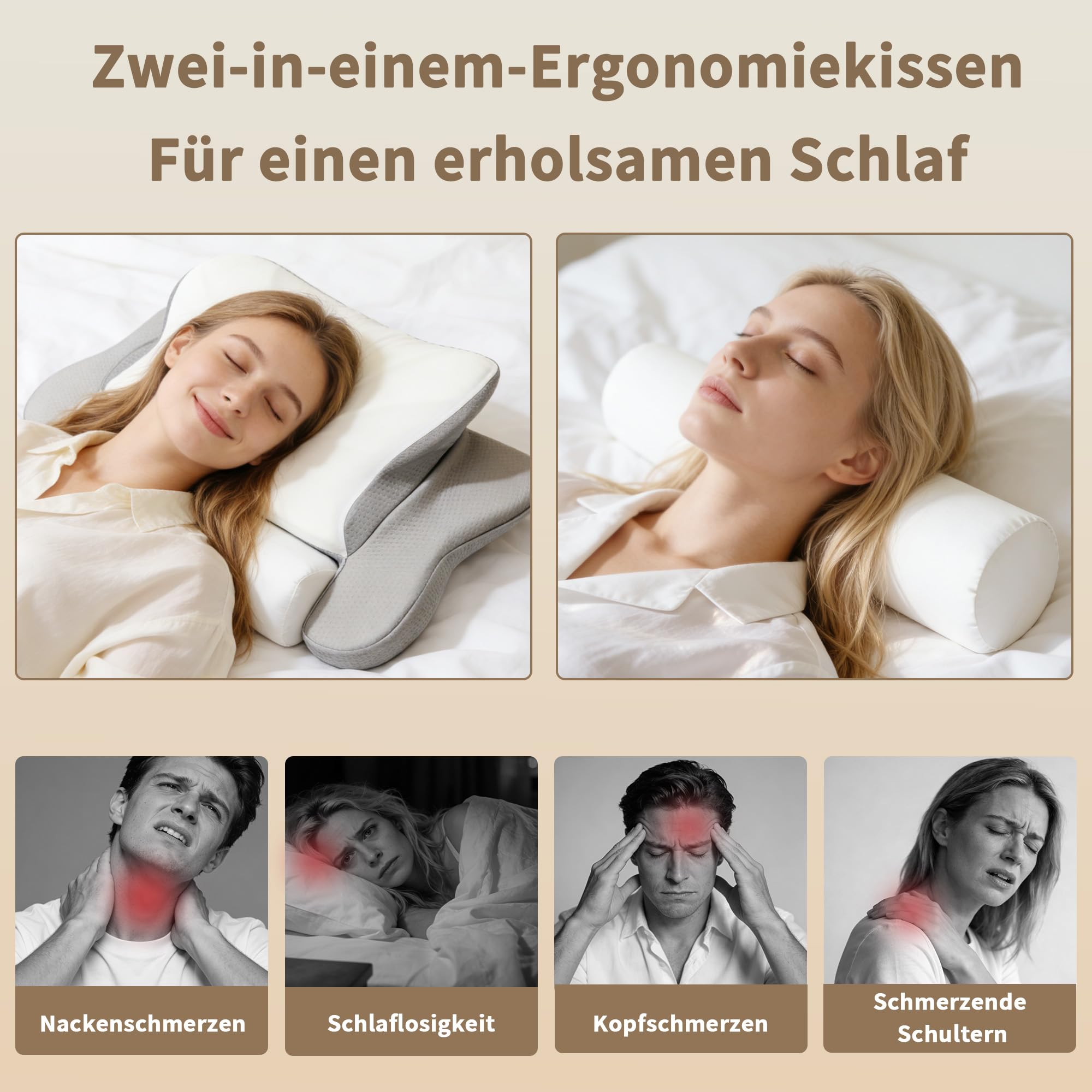 LAMB Orthopädisches Memory Foam Kissen,Ergonomisches Seitenschläferkissen | Nackenkissen, Nackenstützkissen, Kissen für Seiten, Rücken und Bauchschläfer, Kopfkissen Bei Nackenschmerzen, Grau