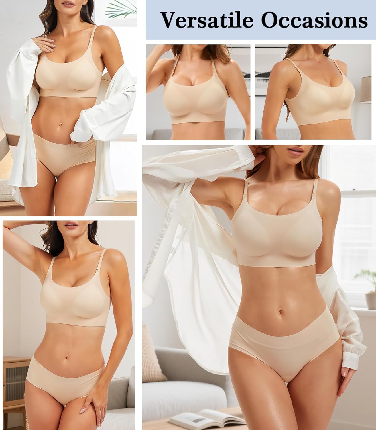 Seamless Low Back Bra Wireless Padded Bralette Thin Straps Comfort Halter Backless Cross Multiway Convertible Bras - Image 6