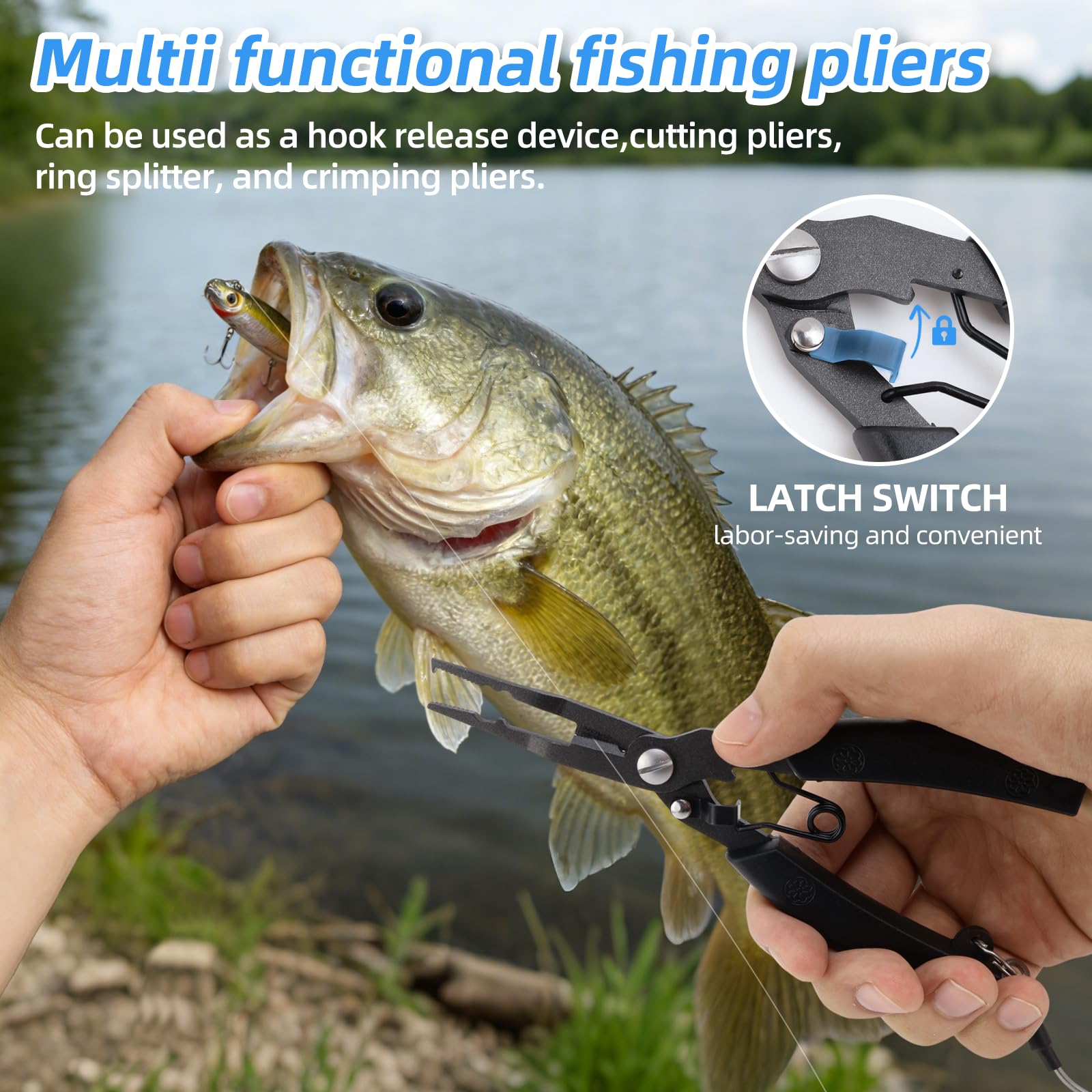 Fischtöter Angelzange Hakenlöser Angeln Fischlippenzange, 4-Teiliges Angelzubehör Set mit Lanyard, Aluminium Fischbetäuber Angel Zange Totschläger Angeln, Angelhaken Entferner