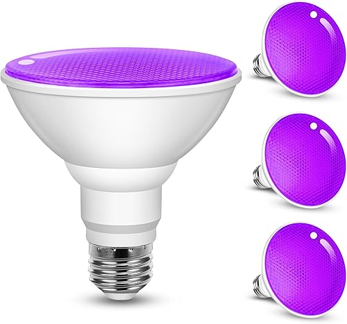 JandCase Bombillas moradas de Halloween para exteriores, luces LED PAR30 moradas de 12 W (equivalente a 100 W), bombillas de colores E26 para