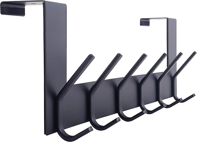 WEBI Over The Door Hook Door Hanger:Over The Door Towel Rack with 6 Coat Hooks for Hanging,Door Coat Hanger Towel Hanger Over Door Coat Rack for Towels,Clothes,Back of Bathroom,Black