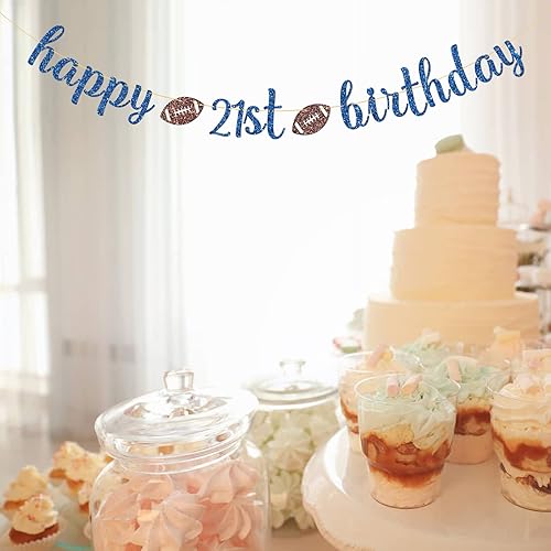 Miniatura 6 de Cartel de fútbol americano de feliz cumpleaños número 21, decoraciones de cumpleaños con temática de fútbol deportivo, suministros para fiestas de