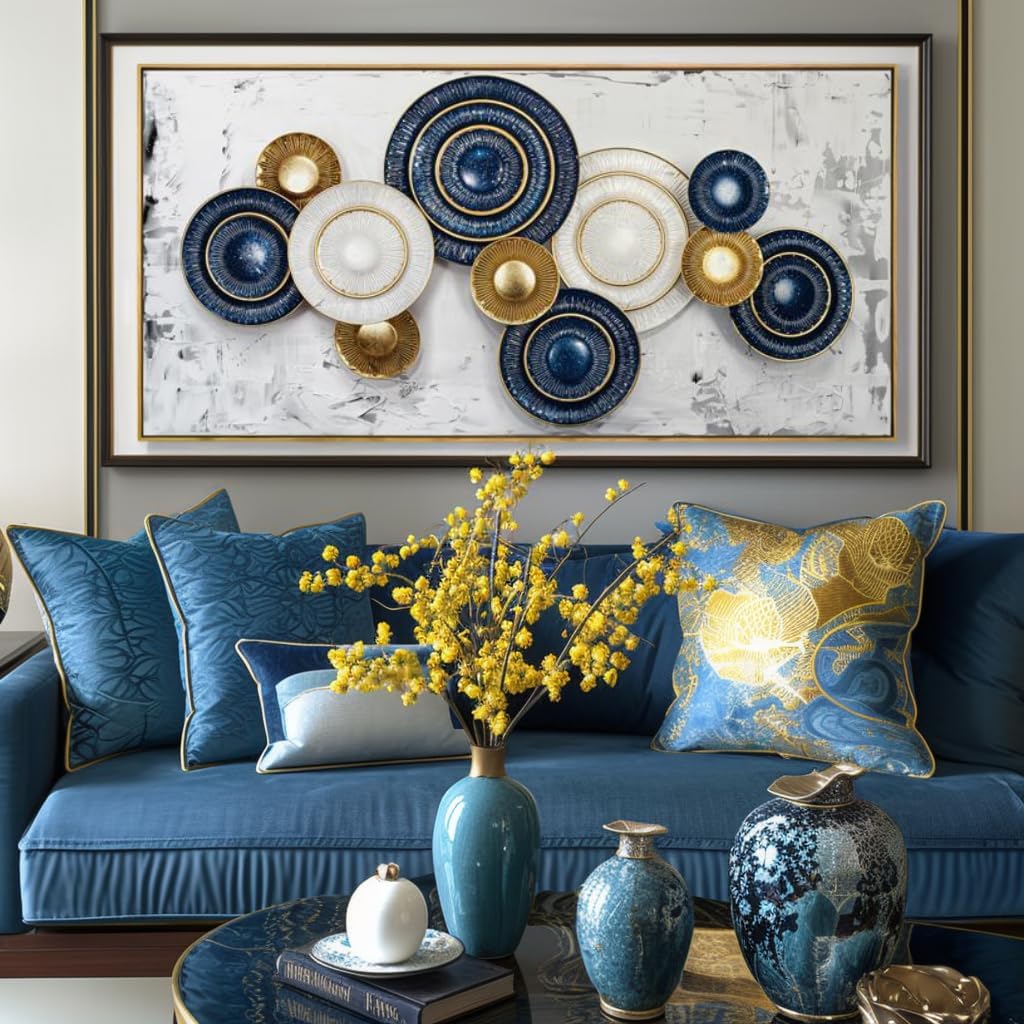 Wall Art Simple Wall Decor Blue and Yellow Canvas Painting Abstract Wall Art for Bedroom Living Room Dining Room Home Office Decor 20"x40" with Framed