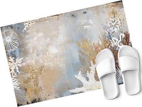 Retro Ocean Coral Door Mat Indoor Entrance 31.5"x20", Marine Life Starfish Watercolor Non Slip Front Door Mats Washable Low-Profile Absorbent Doormat for Inside Floor Entryway Laundry Kitchen