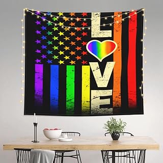 American Flag Rainbow Lesbian Gay Love Pride 60x51 Inch Large Wall Tapestry for Bedroom Living Room Dorm Decor