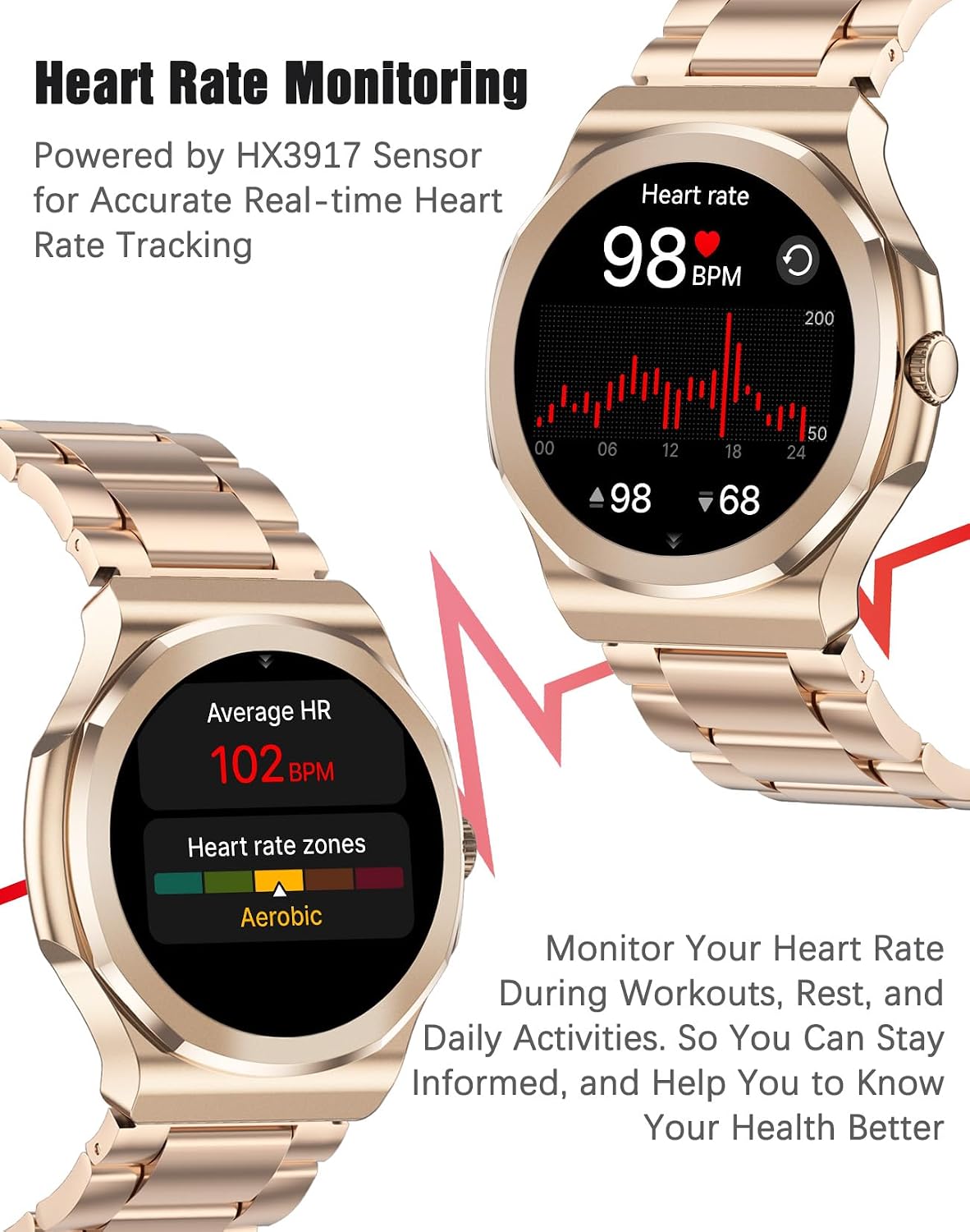 Smart Watch with Bluetooth Call, 1.27" HD Fitness Tracker with 100+ Sports Modes, Sleep Monitor, Custom Watch Faces, IP67 Waterproof Smartwatch for Android iOS (Rose Gold)