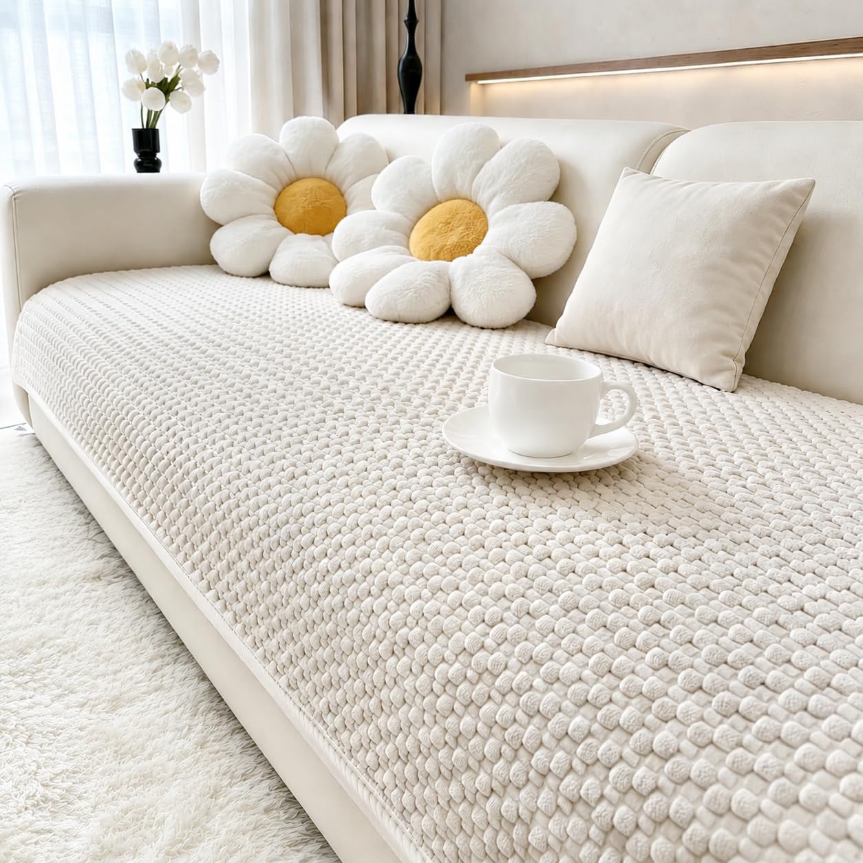 Capslpad Thin Sofa Covers, Non-Slip Universal Sofa Slipcovers 2 3 4 Seater, Soft High Low Effect Couch Seat Cover Pet Bed Mat Chair Pads, Washable Cushion Furniture Protector for Living Room(70x180cm)