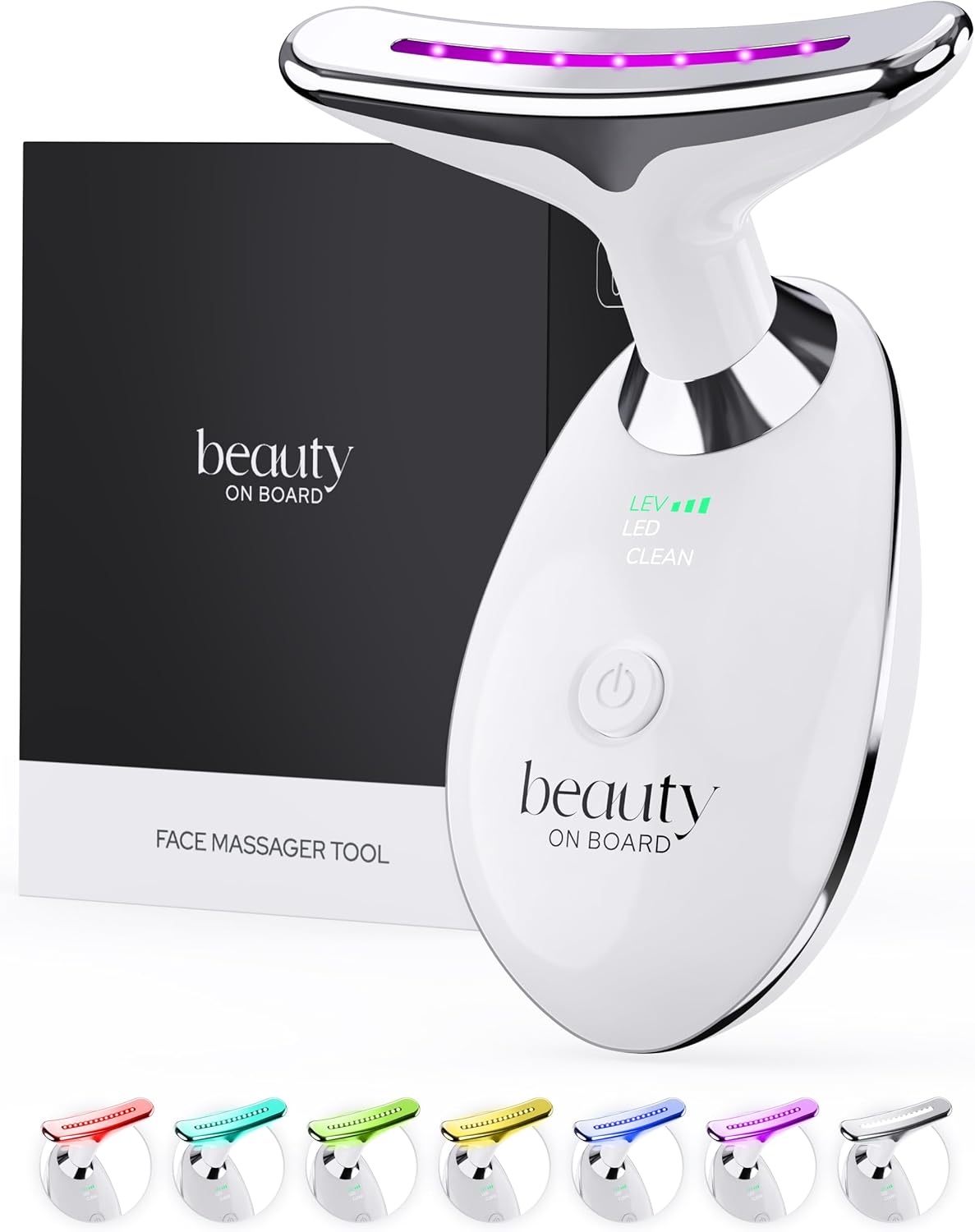 Face Massager Tool with 7 Color LED Light, Ion & Vibration & Heat Modes, Facial Sculpting Tool for Relaxation and Skincare, White